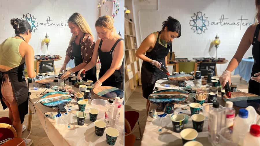 Sydney: Resin Art Classes - Cheeseboards & Coasters - Making resin art at Art Masterclass Sydney