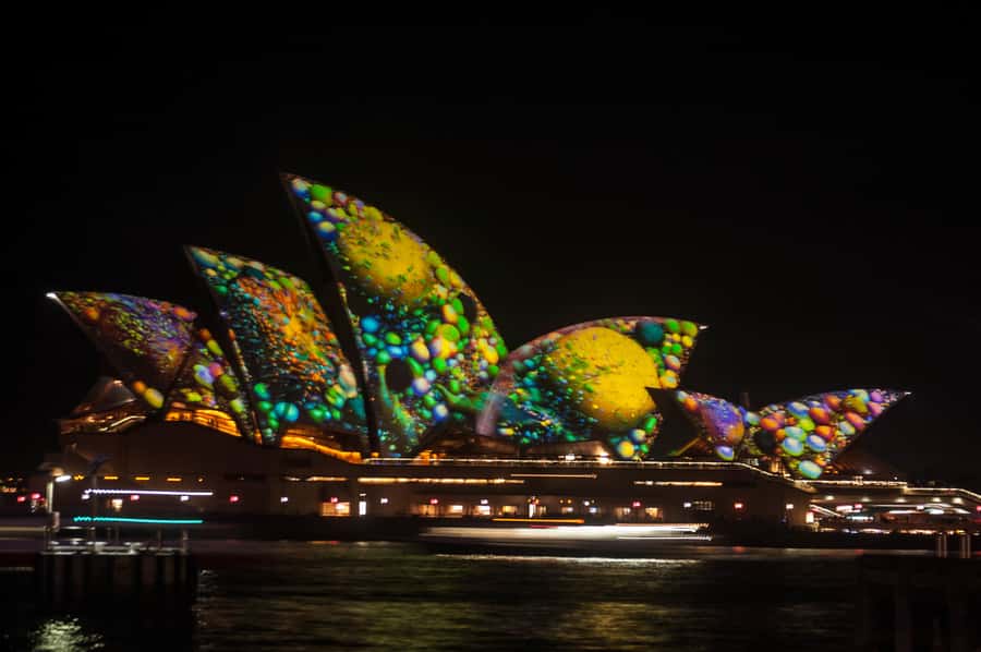 Sydney: Vivid Festival of Light Harbor Cruise with Dinner - The Opera House, Customs House, and museum lights